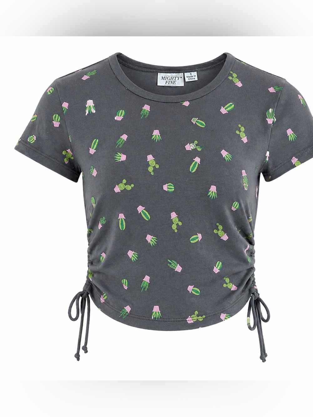 Y2K style Mighty Fine Gray Cactus Print cropped Tee - Gray - S